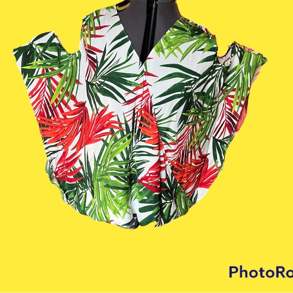 INC Plus Size Cold-Shoulder Faux-Wrap Crossover Top 0X, Pleasant Palms #2086 - Picture 12 of 14